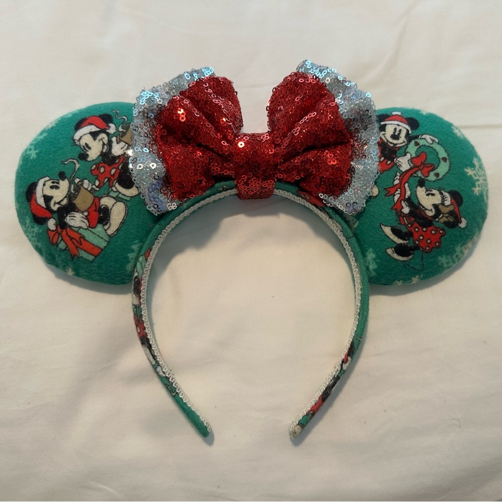 Minnie Mouse Ears with Red/ Silver Sequin Bow